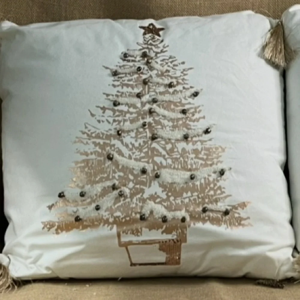 Set Of 2 Beautiful Embroidered Beaded Christmas Tree Pillows